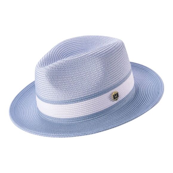 MONTIQUE MEN'S TWO-TONE PINCH HAT WIDE BRIM STRAW FEDORA HAT. H87 - Picture 2 of 2